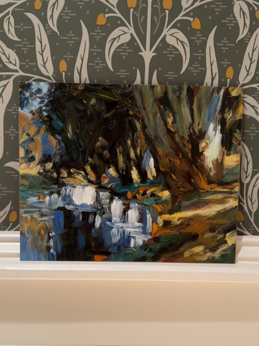 Original 8x10 Oil Painting – Impressionist Woodland Stream Landscape